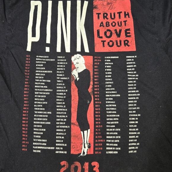 Pink Truth About Love 2013 Y2K Concert Black Graphic Tee Shirt - Picture 3 of 4